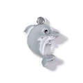 Cute cartoon dolphin alloy charm with grey and white enamel finish for DIY jewelry - Grey Silver Tone Plated