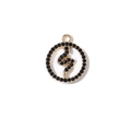 Colgante redondo de serpiente dorada con circonitas negras para joyería artesanal - Patrón de Serpiente Tono Dorado con Zirconia Negra