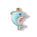Blue and white enamel dolphin pendant with gold-plated edge for DIY jewelry - Blue Gold Plated