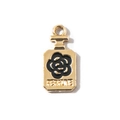Gold-plated perfume bottle charm with black camellia flower for DIY jewelry making - Black Camellia Style / Gold