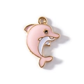 Pink and white enamel dolphin pendant with gold-plated alloy finish for DIY jewelry - Pink Gold Plated