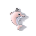 Pink and white enamel dolphin pendant with silver finish for DIY jewelry and keychains - Pink Silver Plated
