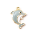 Cartoon dolphin pendant with grey enamel finish and gold metal trim for DIY jewelry - Grey Gold Plated