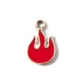 Red enamel flame charm pendant in metal alloy with a top ring for jewelry making - Red Plated