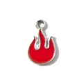 Flame shaped charm with red enamel oil drip and silver metal border for DIY jewelry - Red UV Plating