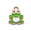 Cute green enamel frog charm with gold plating for DIY jewelry and keychain accessories - Hanging Plated Green