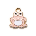 Pink and white enamel cartoon frog pendant with gold-plated edges for DIY jewelry making - Pink Hanging Plated
