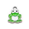 Cartoon green and white enamel frog pendant with metal alloy ring for DIY jewelry making - UV Plated Green