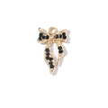 Elegant gold-plated bow charm with sparkling black zircons for DIY jewelry making - Gold Ribbon Black Rhinestone Bow (XS-975)