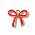 Roter Emaille-Schleifenanhänger mit goldenen Metallkanten für DIY-Schmuck und Schlüsselanhänger - Rot Plattiert
