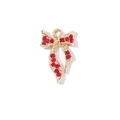 Golden alloy bow charm with red rhinestones for jewelry making and DIY accessories - Gold Ribbon Red Rhinestone Bow (XS-975)