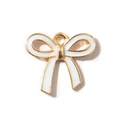 DIY bow-shaped alloy charm with white enamel finish and gold-tone metal edges - Gold Plated Jade White