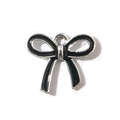 Silver-plated bow charm with black enamel inlay for DIY jewelry making - Black UV Plated