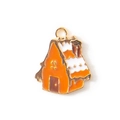 Weihnachts-Lebkuchenhaus-Anhänger in Orange und Weiß mit edler Vergoldung für DIY - Braun