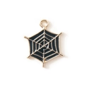 Halloween Spinnennetz Anhänger aus schwarzer Emaille und Gold-Optik mit Öse - Schwarz