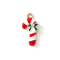 Christmas candy cane pendant in red and white enamel with a green rhinestone bow - Christmas Candy Cane