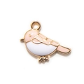 Pink and white enamel bird pendant with golden plating for DIY jewelry making - Pink