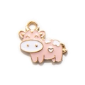 Colgante vaca rosa de dibujos animados con baño de oro para pulseras DIY y joyas - Rosa Chapado en Oro