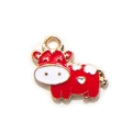 Colgante de vaca roja de aleación esmaltada para joyería DIY y accesorios de llaveros - Rojo Chapado en Oro