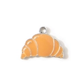 Cute orange alloy croissant charm with gold-tone edges and ring for DIY jewelry making - Brown White Plated