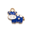 Ciondolo a forma di mucca in smalto blu e bianco placcato oro per gioielli - Blu Scuro Placcato Oro