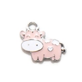 Ciondolo a forma di mucca in smalto rosa per gioielli fai-da-te e portachiavi a cuore - Rosa Placcato Argento