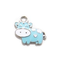 Ciondolo mucca in smalto azzurro e bianco con motivi a cuore per gioielli fai-da-te - Blu (Placcato Argento)