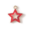 Colgante estrella de aleación dorada con esmalte rojo y centro de estrella hueco - Rojo Chapado en Oro