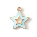 Colgante de estrella de aleación con gota de aceite azul claro y marco dorado DIY - Azul Chapado en Oro