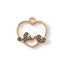 Golden heart charm with black love inscription for DIY jewelry making - Black Gold Plated