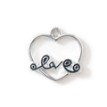 Silver heart hollow charm with black love lettering for DIY jewelry making - Black Silver Plated