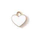 Colgante de corazón dorado con esmalte blanco y aro para hacer joyas personalizadas - Blanco Chapado en Oro