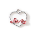 Silver alloy heart pendant with red Love lettering for DIY jewelry making - Red Silver Plated