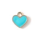 Colgante de corazón mediano con esmalte azul turquesa y borde dorado para DIY - Azul Chapado en Oro