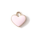 Colgante de corazón rosa con bordes de metal dorado y acabado esmaltado liso para joyería DIY - Rosa Chapado en Oro