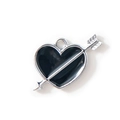 Colgante de corazón con flecha de Cupido en esmalte negro y bordes de metal plateado - Negro Plateado