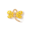 Golden dragonfly charm pendant with yellow enamel inlay for DIY jewelry making - Yellow Gold Plated