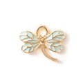 Golden dragonfly charm with light blue enamel wings and circular hanging ring for DIY jewelry - Blue Gold Plated