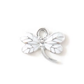 White enamel dragonfly charm pendant with silver alloy frame for DIY jewelry making - White Silver Plated