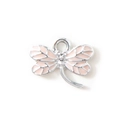 Pink enamel dragonfly pendant in silver alloy with hanging loop for DIY jewelry - Pink Silver Plated