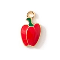 Red chili pepper enamel pendant with gold-plated metal loop for DIY jewelry making - Red Gold Plated