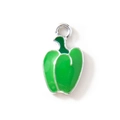 Vibrant green bell pepper enamel charm with silver alloy loop for DIY jewelry making - Green White Plated