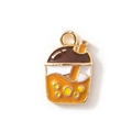 Cartoon Bubble Tea Emaille Anhänger in Orange und Braun für DIY Schmuckherstellung - Braun Gold Vergoldet