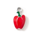 Cartoon bell pepper enamel charm in vibrant red and green finish with alloy ring - Red Silver Plated
