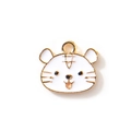 Cartoon tiger alloy charm with white enamel and golden finish for DIY jewelry crafts - White Gold Plated