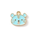 Colgante de tigre de dibujos animados en esmalte azul claro y dorado para joyas DIY - Azul Chapado en Oro