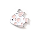 Cartooneske vishanger met roze en witte stippen emaille en zilveren metalen ring - Roze Verzilverd