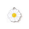 Daisy flower charm pendant with white enamel petals and yellow center in silver alloy - White (Gold Plated)