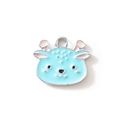 Pendentif tête d'élan vert menthe mignon avec cadre en métal argenté et émail - Bleu (Plaqué Argent)