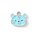 Light blue tiger head charm with enamel finish and gold ring for DIY jewelry making - Blue (Silver Plated)
